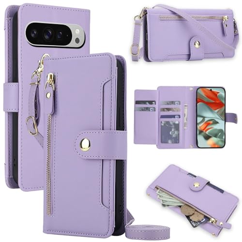 Housse portefeuille Google Pixel 10 Pro 5G violet clair idéale pour le quotidien