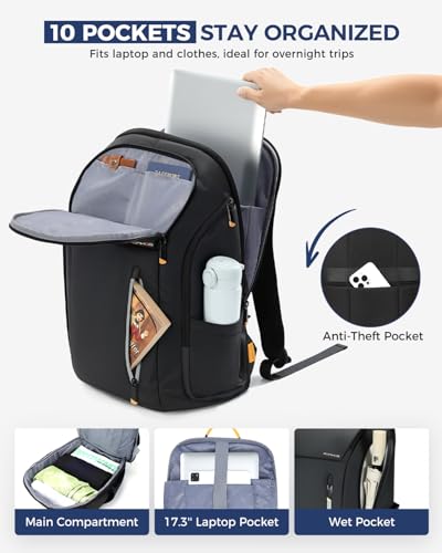 Ponhog 17 Inch Laptop Backpack for Men, Business Travel Anti-Theft Backpack with USB Charging Port, Water Resistant Computer Bag Carry On Flight Approved for Work College Weekender, Black - Image 3