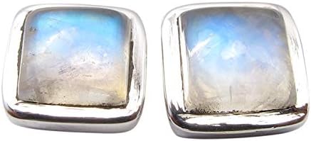 925 Sterling Silver Natural 6 x 6 mm Rainbow Moonstone Stud Earrings 0.3"