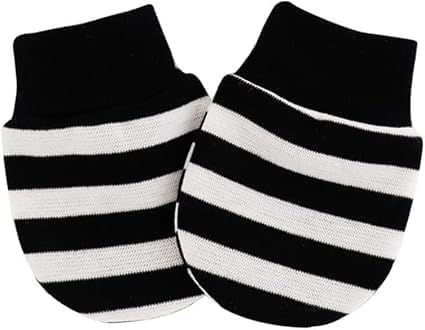 Nlinlin Men's Black And White Stripes 1 Pair Baby Anti Scratching Soft Cotton Gloves Newborn Infant Handguard Mittens Gloves And Boy Mittens