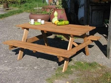 Piknik Wooden Garden Picnic Furniture Set, Chestnut, 160 x 145 x 72 cm