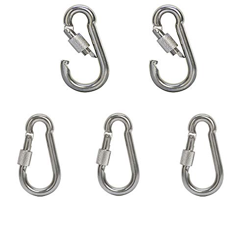 MH GLOBAL Spring Snap Hook w Screw Carabiner 400 LB 5 PC 5/16'' Marine 316 Stainless Steel