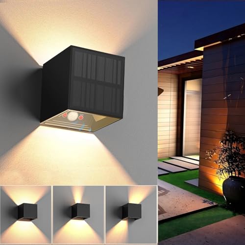 1 Piezas Lámparas Solares para con Sensor de Movimiento, Aplique Solar para Exterior 3000K 3 Modos Aplique Solar de Pared Exterior IP65 Impermeable para Pared, Patio,Jardín,Escalones,Escaleras,Vallas