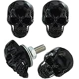 Abfer Skull License Plate Screws Cover Anti Theft License Plate Screw Frame Bolt Kit Decorative Fit for Most Vehicle Motorcycles Trucks (Black)