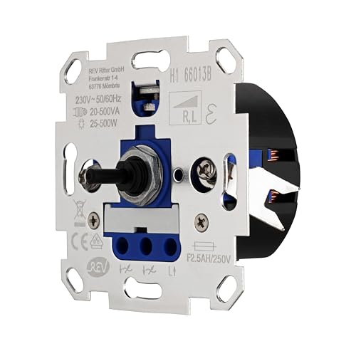 REV Technik Dimmer - Helligkeitsregler 25-500W, 230VAC, Trafol.: 20-500VA, silbern