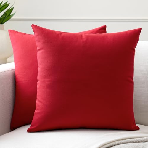 Encasa XO Throw Pillow Covers 16x16 in Set of 2 Deep Red | No Inserts | Cotton Pillow Covers for Living Room, Bed, Sofa, Couch | Decorative Cushion Covers with Improved Zipper