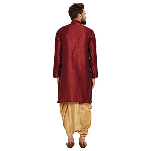 Image of SOJANYA (Since 1958 Men's Off-White and Gold Dupion Silk Dhoti Kurta Set