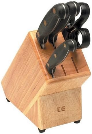T&G Knife Block in Hevea with Slots for 5 Knives and Scissors/Steel