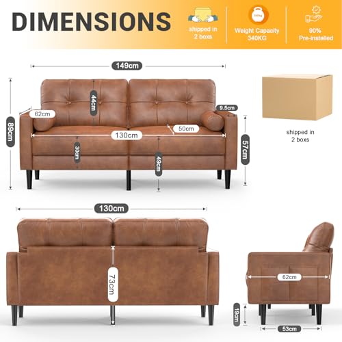 Aotumm Ciort 2-Sitzer-Sofa Modern Dick Gepolstert 2 Kissen Komfortables Leder Sofa mit 2 Staufächern für Wohnzimmer Schlafzimmer Büro Einfach zu montieren Klein