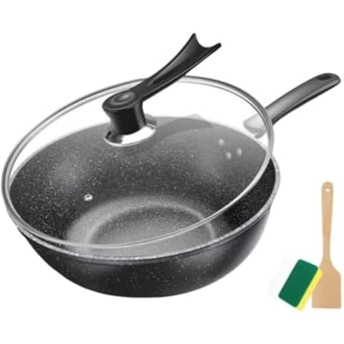 Vexnar フライパン 深型 中華鍋 34cm 蓋なし ノンスティック 5層構造 焦げ付きにくい お手入れ簡単 IH・ガス火・オール熱源対応 料理好き・家庭用に最適 (蓋付き,30CM)