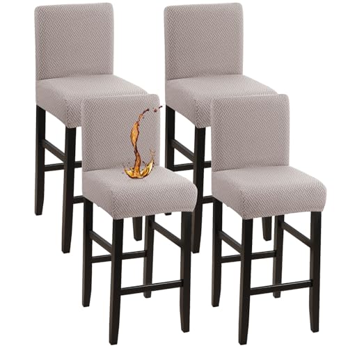 Image of YISUN Waterproof Bar Stool Covers, Stretch Pub Stool Chair Cover Removable Washable Counter Stool Covers Bar Stool Slipcovers for Kitchen, Pub, Dining Room (4 Pack, T-Khaki)