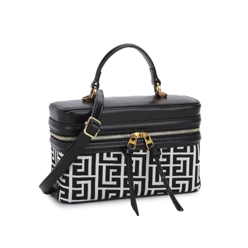 New Classic Satchel Crossbody Purse for Women Chic Mini Box Purse, Women Crossbody Shoulder Bag (Black and White)