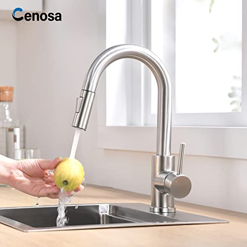 Cenosa Modern Bar Sink Faucet For Kitchen Sink Single Handle With Pull Out Sprayer Hot And Cold Prep Sink Faucet Brushed Nickel thumb #6
