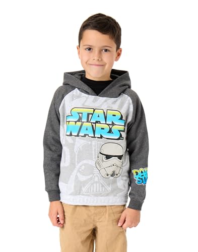 Star Wars Jungen Kapuzen Sweatshirt | Kinder Zweifarbiger Grafik Kapuzenpullover in Grau | Dark Side Stormtrooper Darth Vader Bekleidung Pullover im Graffiti-Stil | Sci-Fi-Film Charakter Merchandise