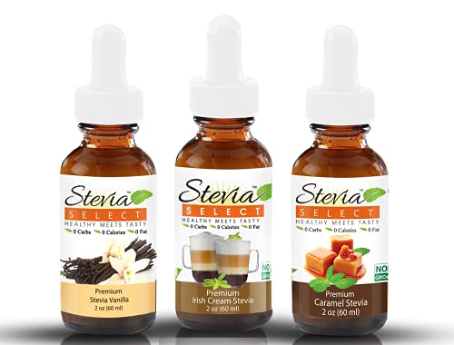 Stevia Drops Irish Cream, Vanilla, & Caramel Stevia Select Keto Coffee Sugar-Free Stevia Flavors Bundle (3) Pack #TOP11