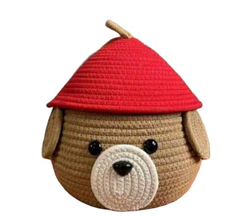 Image of Multi-Purpose Cute Jute Basket with Lid Storage Baskets for Bathroom Living Room & Kitchen Organiser Box Vanity Box First aid Box (Pack of 1) 25x20cm Beige & Red