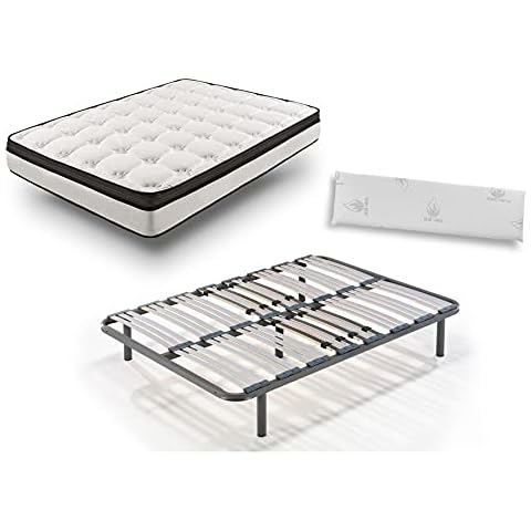 HOGAR24 ES Colchón Viscoelástico Bioluxe 3D + Somier Multiláminas con Patas + Almohada 100% Viscoelástica Cover