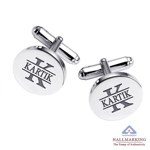 Image of TRUESILVER ACPL 925 Sterling Silver Personalized Customized Engraved Initial or Name Designer Cufflinks for Men, Boys, Fathers and Grand Father