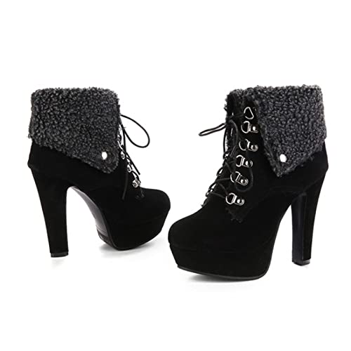 Bottes en fourrure à lacets à revers talons super hauts 12cm