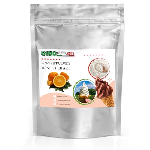 Gino Gelati Dänisches Softeis Pulver, fruchtiger Geschmack, verschiedene Geschmacksvarianten, schnell und einfach Zubereitet, Made in Germany, Eis selber machen (10 Kg, Orange)
