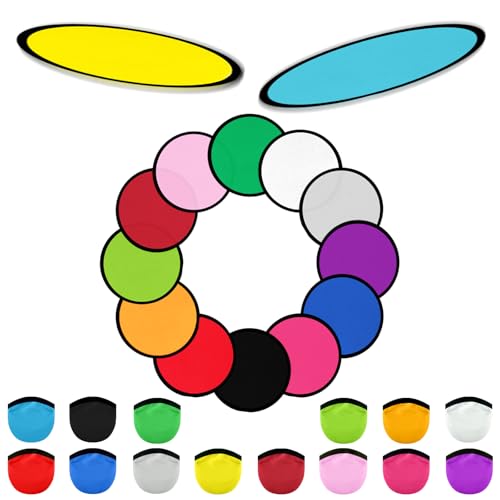 YEAHACLUB 56PCS Foldable Flying Disc Fans with Bags, 9.8'' DIY Handheld Black Egde Fabric Folding Fan for Outdoor Game Activities Birthday Party Favors Gifts, 14 Colors