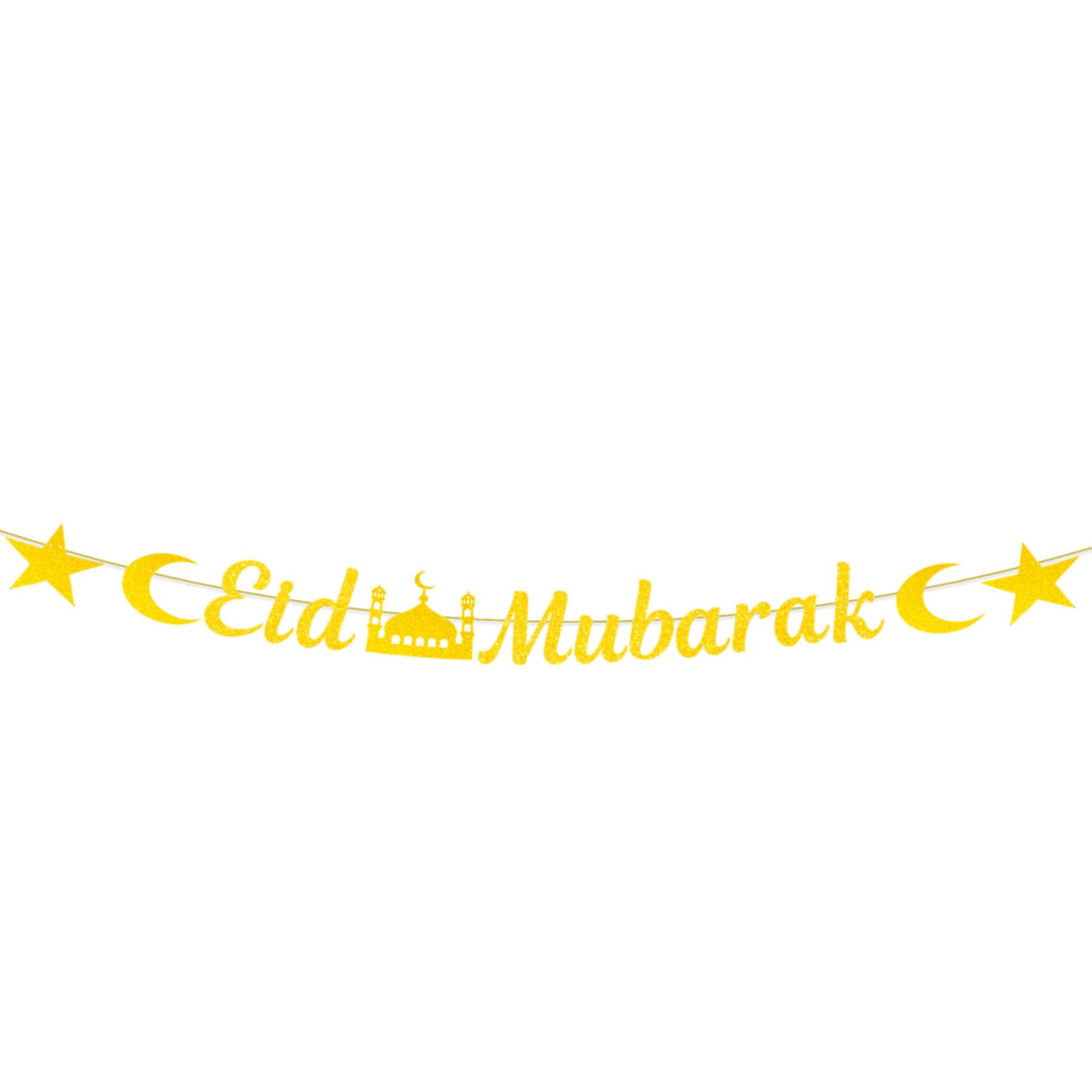 Eid Mubarak Banner, Gold Glittering Banner for Party Decorations Supplie Eid Mubarak Decoration Party Decoration Accessories