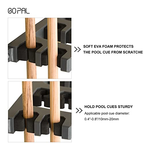 Go Pal Vertical 10-Cues Pool Cue Rack Wall Mounted, Pool Stick Holder Billiard Cue Racks, Game Room Accessories #TOP3