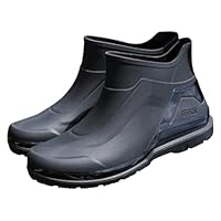 Generisch Men's Waterproof Rubber Ankle Boots - Barefoot Wellington Boots - Half Height - Wide Shaft - Comfortable - Slip On - Rain Boots - Black - Size 10 UK