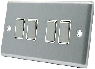 AET CSC4GSWIWS Satin Chrome Classical White Insert Metal Rocker Switches-10 Amp 4 Gang 2 Way Light Switch, 240 V