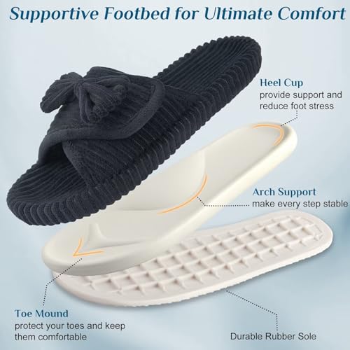 House Slippers for Woman with Arch Support–Womens Open Toe Adjustable Slippers, Orthopedic Shoes for Home Indoor, Cute Ladies Slides for Bedroom Non Slip 5-122