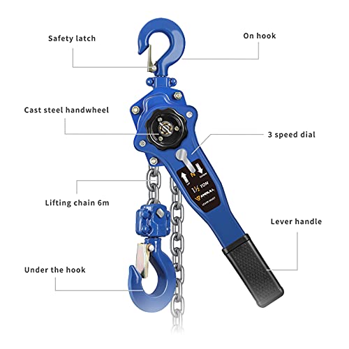 Anbull Lever Chain Hoist 3300Lbs 20Ft, 1.5T 6M Manual Ratchet Chain Puller Hoist W/Portable Hooks, Lever Block Hand Come Along #TOP5