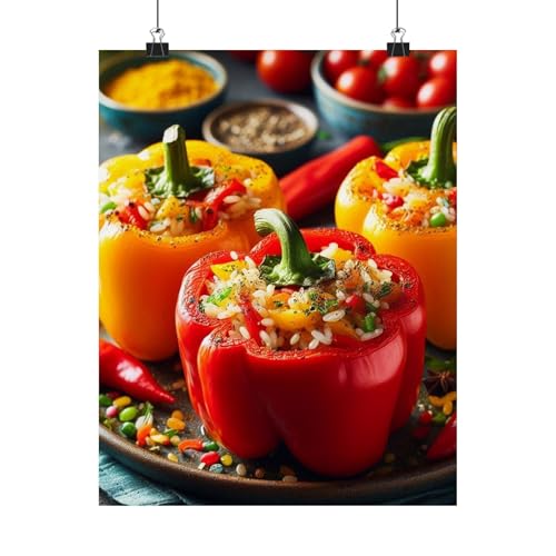 Stuffed Bell Peppers Poster – Made in USA, Colorful Rice