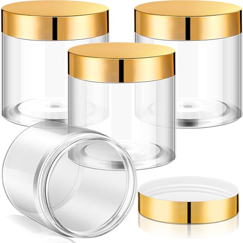 Image of Patelai 4 Pcs Plastic Jars Wide Mouth with Lids,8 Ounce,Gold