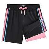 maamgic Mens Bathing Suit - 7 Inch Mens Swim Trunks with Compression Liner Quick Dry Fashion Stretch Zipper Pockets Shorts Ebony-Shark