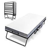 Folding Bed with Mattress, Portable Rollaway Guest Bed for Adults, Strong Metal Frame and Wood Slat, Side Storage Pocket, 75' x 31', Mattress with Removable Cover