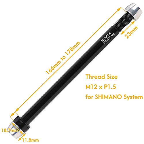 CyclingDeal Trainer Thru Axle - Bike Bicycle 12mm Rear Wheel Skewer for Indoor - Length 166mm to 178mm Boost -Thread Pitch: M12 x P1.5 - Spacers 2.5mm/6mm Included