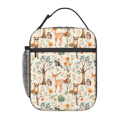 ainori Reusable Vintage Animal Lunch Box for Kids Girls Boys Women Adult, Insulated Woodland Trees Lunch Bag,Polyester Cooler Cute Handbags Case for School Picnic Work Travel Beach or Hiking