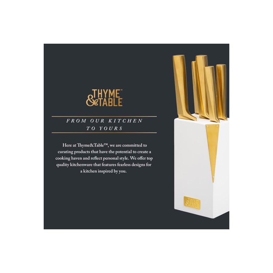 6-Piece Slim Acacia Knife Block Set With Gold Blades And White Accent Block, Affordable Knife Block Set Built To Last, Ergonomic Handles
