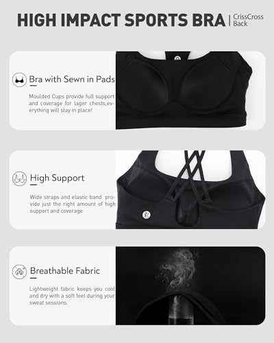Image of RUNNING GIRL Sports Bras for Women High Support,Criss-Cross Back Strappy Bra Moulded Cup High Impact Workout Crop Tops