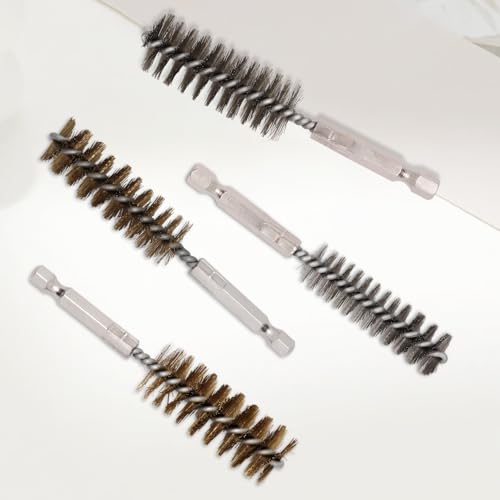 Image of 12pcs Bore Brush for Drill, 1 /4 inch Hex Shank Stainless Steel Twisted Wire Brush for Drill, Bristle Round Wire Brush with Different Sizes, Tube Pipe Cleaner for Rust (Diameter 8,10,12,15,17,19mm)