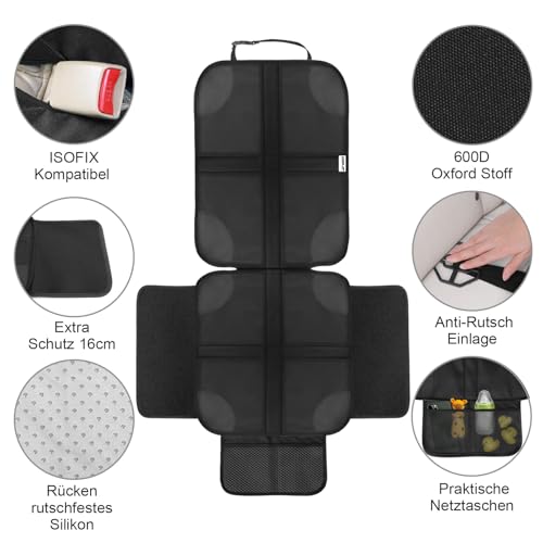 Ezilif Kindersitzunterlage 2 Stück ISOFIX geeignete Sitzschoner Auto Kindersitz, mit Anti-Rutsch Funktion Autositzschoner, Autositzauflage Sitzschutz (Schwarz)