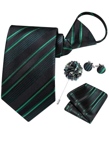 Image of Hi-Tie Zipper Ties for Men Pre-tied Tie Set Lapel Pin Pocket Square and Cufflinks Formal Business Wedding Adjustable Necktie