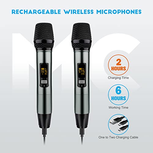 Plinus Rechargeable Wireless Microphone, Uhf Mic With 2 Handheld Dynamic Cordless Microphones With Portable Receiver, 180Ft, For Party, Speech, Karaoke Singing, Class, Wedding, Dj, Church #TOP1