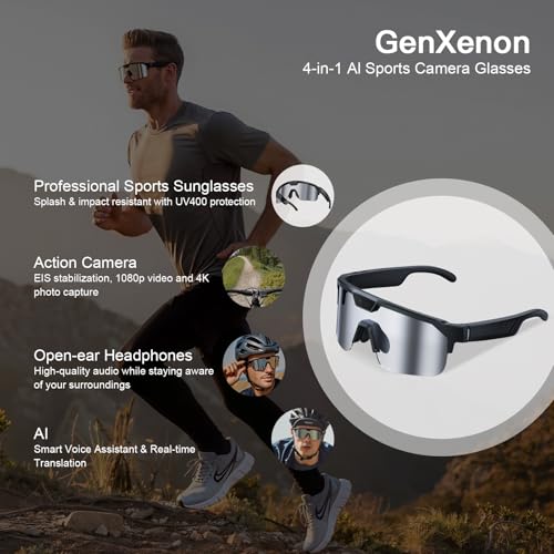 Image of AI Smart Glasses with Camera, 4K Video Recording Sunglasses with Camera | UV400 Polarized Lenses,Voice Assistant & 6-Axis EIS Stabilization, Unisex Bluetooth Glasses for Cycling /Hiking /Running-Silver