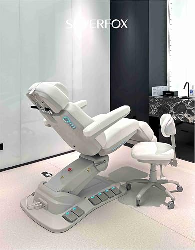 GreenLife - Silverfox 2246EBN Esthetician Bed,4 Motors Electric Spa Chair Facial Beauty Bed Dental Aesthetic Chair Electric Medical Treatment Table with 240°Swivel/Rotation and Foot Pedal (Light Grey) - Image 9