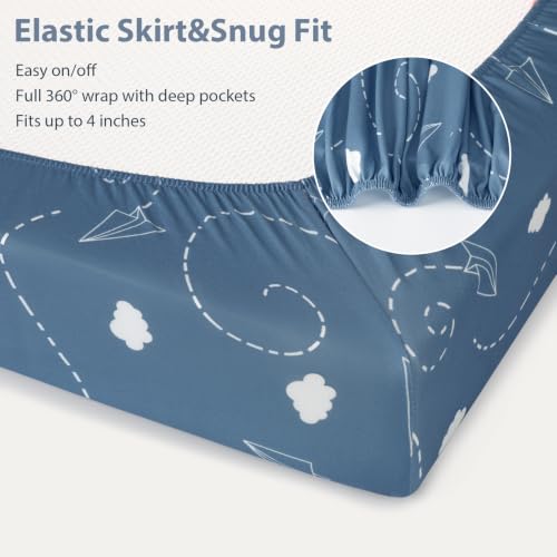 Image of Baby Bedside Bassinet Sheets Fitted, 33 inchx20 inch Compatible with Baby Delight Dream On Me & Most Rectangle Bedside Sleeper Bassinet Mattresses, Super Soft Microfiber Blue Brown Stamp