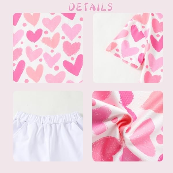 Image of Yoxindax Tween Girls Summer 2-Piece Outfit Set - Crew Neck Short Sleeve T-Cherry Print Shorts 7-14Y Summer Clothes