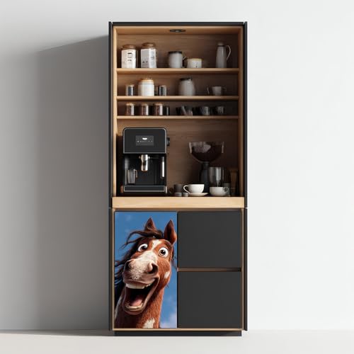 Image of 14.6x32.3 Inch Trash Can Cover Excited Horse with Wide Smile Design Outdoor Garbage Bin Decoration Sticker Wrap