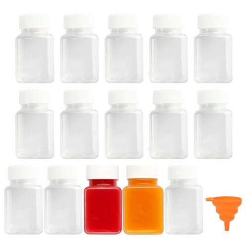 ErShiPing 15 Pcs 100ml Botes de Plástico con Tapa, Tarros de Plástico con Tapa Hermética Pequeños, Shots Botellitas Pequeñas para Rellenar, Botellas Pequenas de Reutilizables para Jugo Especias