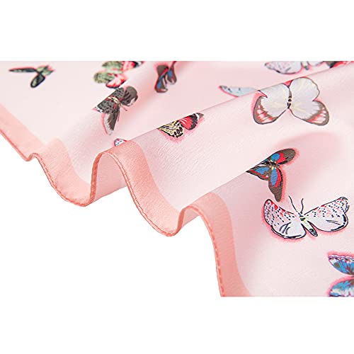 Nasoperfect Silk Like Scarf Square Neck Scarf Fashion Butterfly Pattern Satin Hair Scarf Pink #TOP7